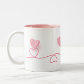 Line Heart Shape Border met Realistisch Papierhart Tweekleurige Koffiemok (Links)