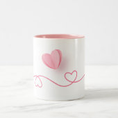 Line Heart Shape Border met Realistisch Papierhart Tweekleurige Koffiemok (Center)