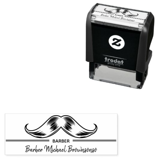 Line Logo Mustache Simple Barbershop Zelfinktende Stempel (In situ)
