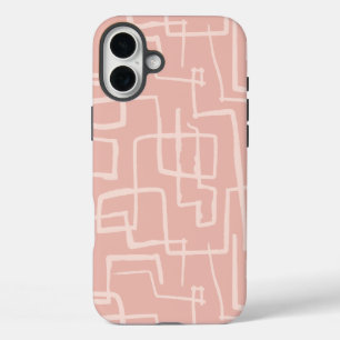 Line Maze Salmon Pink iPhone 16 Plus Hoesje