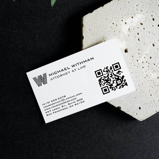 LINE MONOGRAM  MASCULINE QR ATTORNEY ACCOUNTANT VISITEKAARTJE