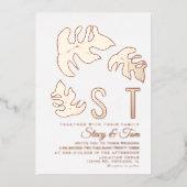 Line Monstera Leaf Wedding geperst Folie Uitnodiging (Voorkant)