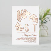 Line Monstera Leaf Wedding geperst Folie Uitnodiging (Staand Voorkant)