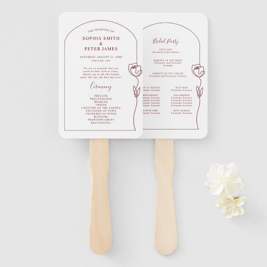 Line Roos Ceremony Program Hand Fan Handwaaier (Voorkant en achterkant)