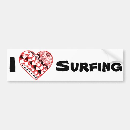 LineA I Heart Surfing (polynesiaans) Bumpersticker (Voorkant)