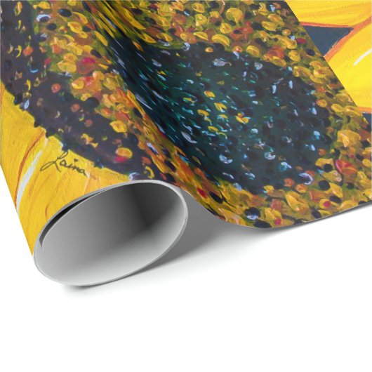 LineA-zonnebloemen Cadeaupapier (Rol Hoek)