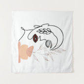 Lineair vrouw schoonheid, eenvoudig gezicht botani wandkleed (Voorkant (horizontaal))