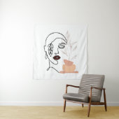 Lineair vrouw schoonheid, eenvoudig gezicht botani wandkleed (In situ)