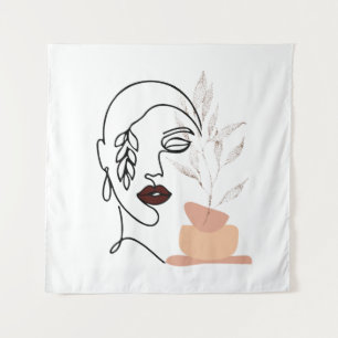 Lineair vrouw schoonheid, eenvoudig gezicht botani wandkleed