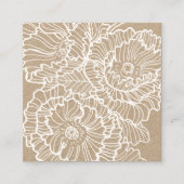 Lineaire bloemen blauw wit op kraftpapier vierkante visitekaartje (Voorkant)