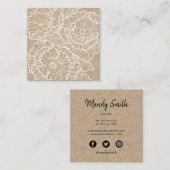 Lineaire bloemen blauw wit op kraftpapier vierkante visitekaartje (Voorkant / Achterkant)