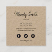 Lineaire bloemen blauw wit op kraftpapier vierkante visitekaartje (Achterkant)