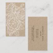 Lineaire bloemen blauw wit op kraftpapier visitekaartje (Voorkant / Achterkant)