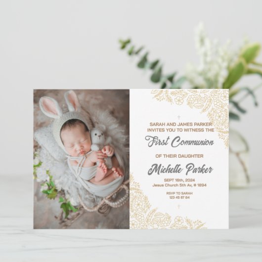 Lineaire elegante eerste communie uitnodiging (Staand voorkant)
