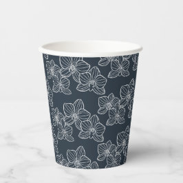 Lineaire Orchidee | Botanische Bloemige Party Navy Papieren Bekers