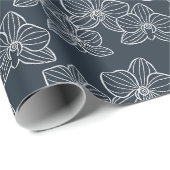 Lineaire Orchidee | Elegante Bloemige Houtskool Cadeaupapier (Rol Hoek)