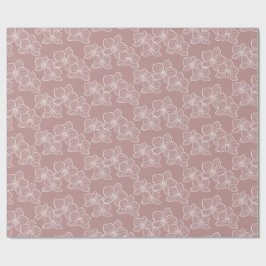 Lineaire Orchidee | Elegante Bloemige Stof Roze Cadeaupapier