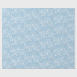 Lineaire Orchidee | Elegante Bloemrijke Hemelblauw Cadeaupapier
