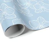 Lineaire Orchidee | Elegante Bloemrijke Hemelblauw Cadeaupapier (Rol Hoek)