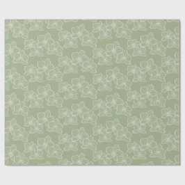Lineaire Orchidee | Elegante Bloemrijke Saliegroen Cadeaupapier