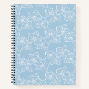 Lineaire Orchidee   Elegante Botanische Hemelblauw Notitieboek