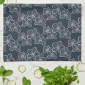 Lineaire Orchidee | Moderne Botanische Donkerblauw Theedoek (Gevouwen)