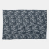 Lineaire Orchidee | Moderne Botanische Donkerblauw Theedoek (Horizontaal)