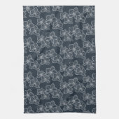 Lineaire Orchidee | Moderne Botanische Donkerblauw Theedoek (Verticaal)