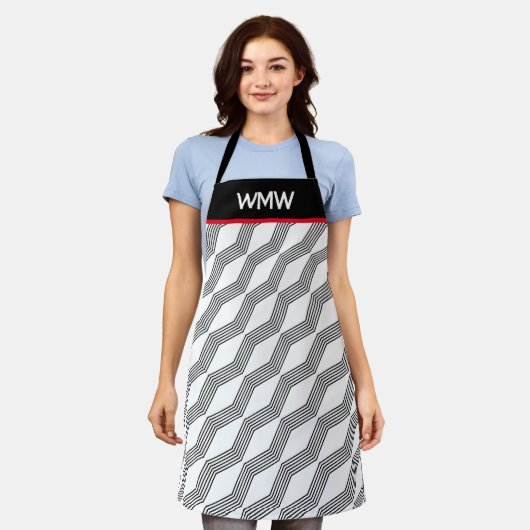 Lineaire Patroon Monogram Print over het hele Scho Schort (Gedragen)