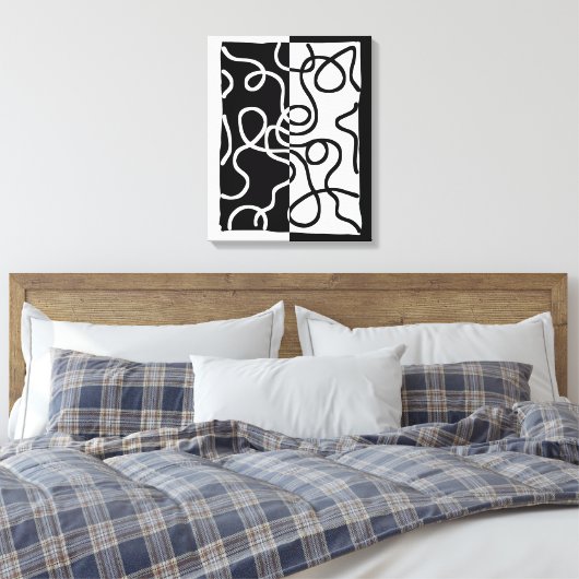 Lineaire Persuasion I: Abstract Zwart & Wit Canvas Afdruk (Insitu (Slaapkamer))