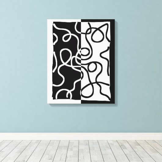 Lineaire Persuasion I: Abstract Zwart & Wit Canvas Afdruk (Insitu (Houten vloer))
