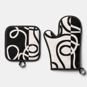 Lineaire Persuasion I: Abstract Zwart & Wit Ovenwant & Pannenlap Set (Voorkant)