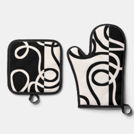 Lineaire Persuasion I: Abstract Zwart & Wit Ovenwant & Pannenlap Set