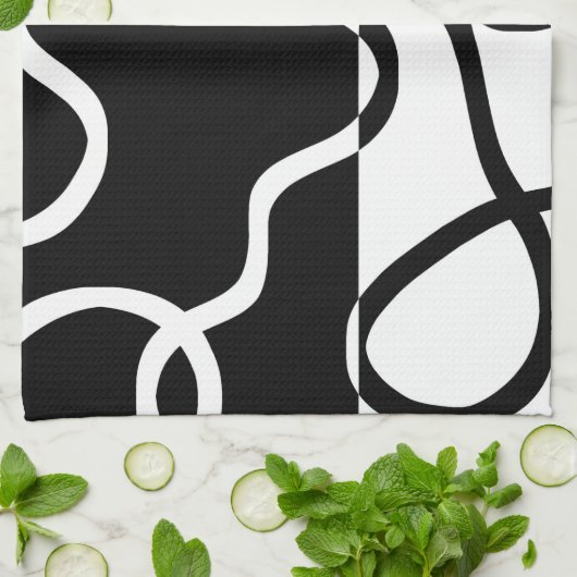 Lineaire Persuasion I: Abstract Zwart & Wit Theedoek (Gevouwen)