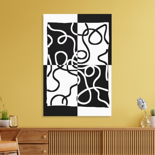 Lineaire Persuasion II: Abstract Zwart & Wit Canvas Afdruk (Insitu (Woonkamer))