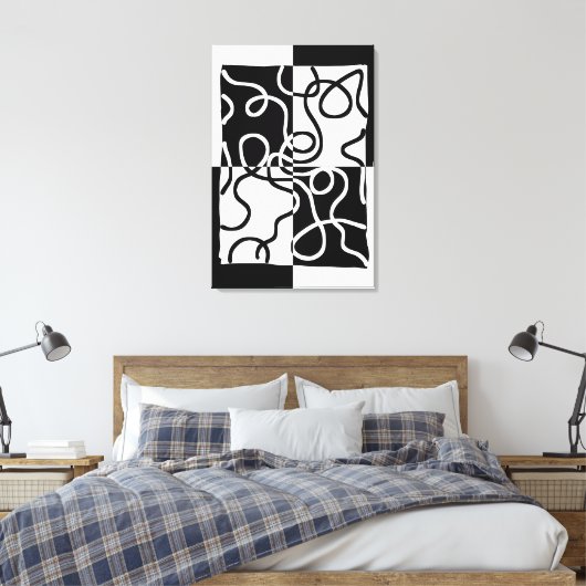 Lineaire Persuasion II: Abstract Zwart & Wit Canvas Afdruk (Insitu (Slaapkamer))