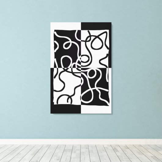 Lineaire Persuasion II: Abstract Zwart & Wit Canvas Afdruk (Insitu (Houten vloer))