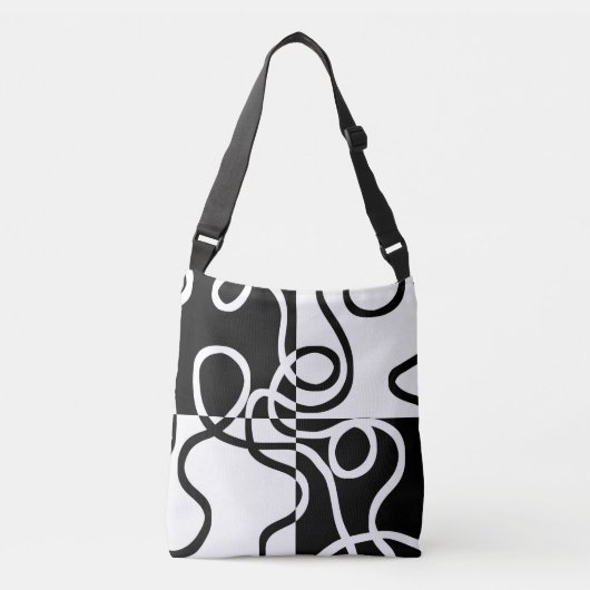 Lineaire Persuasion II: Abstract Zwart & Wit Crossbody Tas (Voorkant)