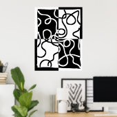 Lineaire Persuasion II: Abstract Zwart & Wit Poster (Thuiskantoor)