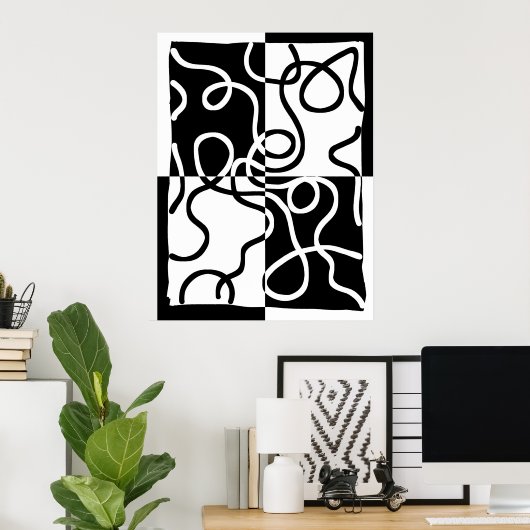 Lineaire Persuasion II: Abstract Zwart & Wit Poster (Thuiskantoor)