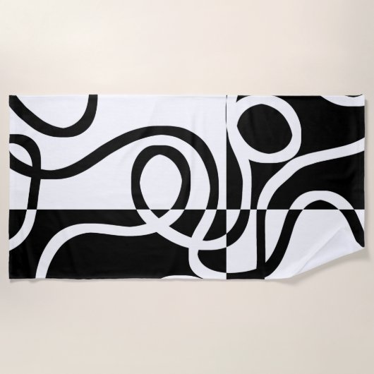 Lineaire Persuasion II: Abstract Zwart & Wit Strandlaken (Voorkant)