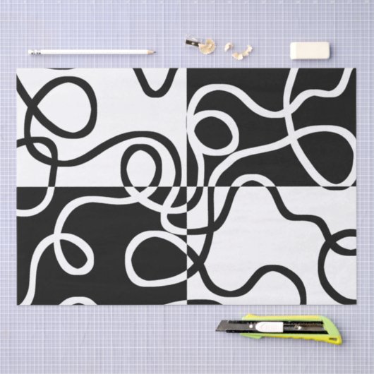 Lineaire Persuasion II: Abstract Zwart & Wit Tissuepapier (Craft)