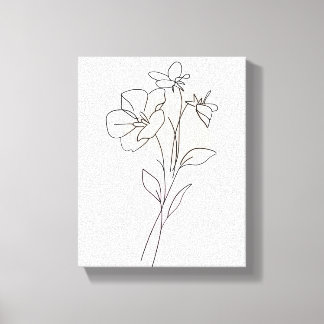 Lineal Art Tekening Bloemen Eenvoudige Canvas Prin