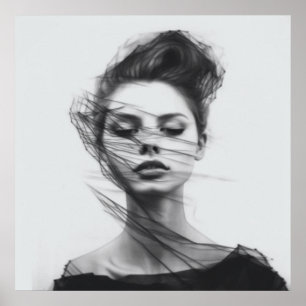 Lineal Art Tekening Vrouw Lichaam Poster