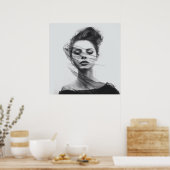 Lineal Art Tekening Vrouw Lichaam Poster (Keuken)