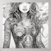 Lineal Art Tekening Vrouw Lichaam Poster (Voorkant)