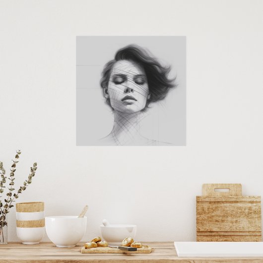 Lineal Art Tekening Vrouw Lichaam Poster (Keuken)