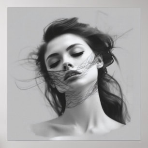 Lineal Art Tekening Vrouw Lichaam Poster