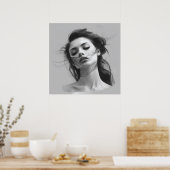 Lineal Art Tekening Vrouw Lichaam Poster (Keuken)