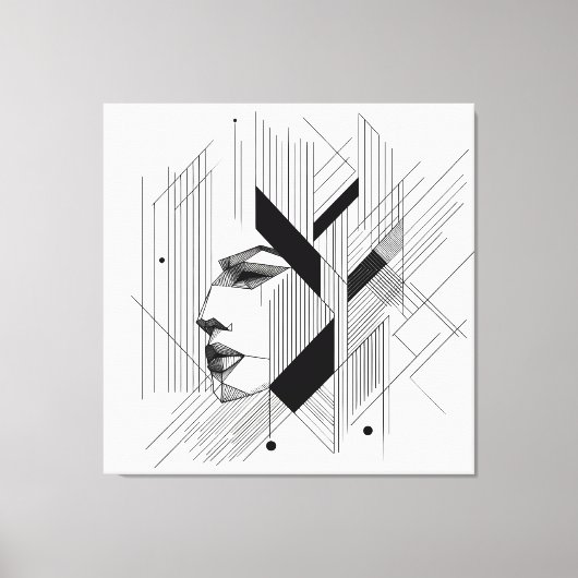 Linear Abstract Portrait Canvas Afdruk (Voorkant)